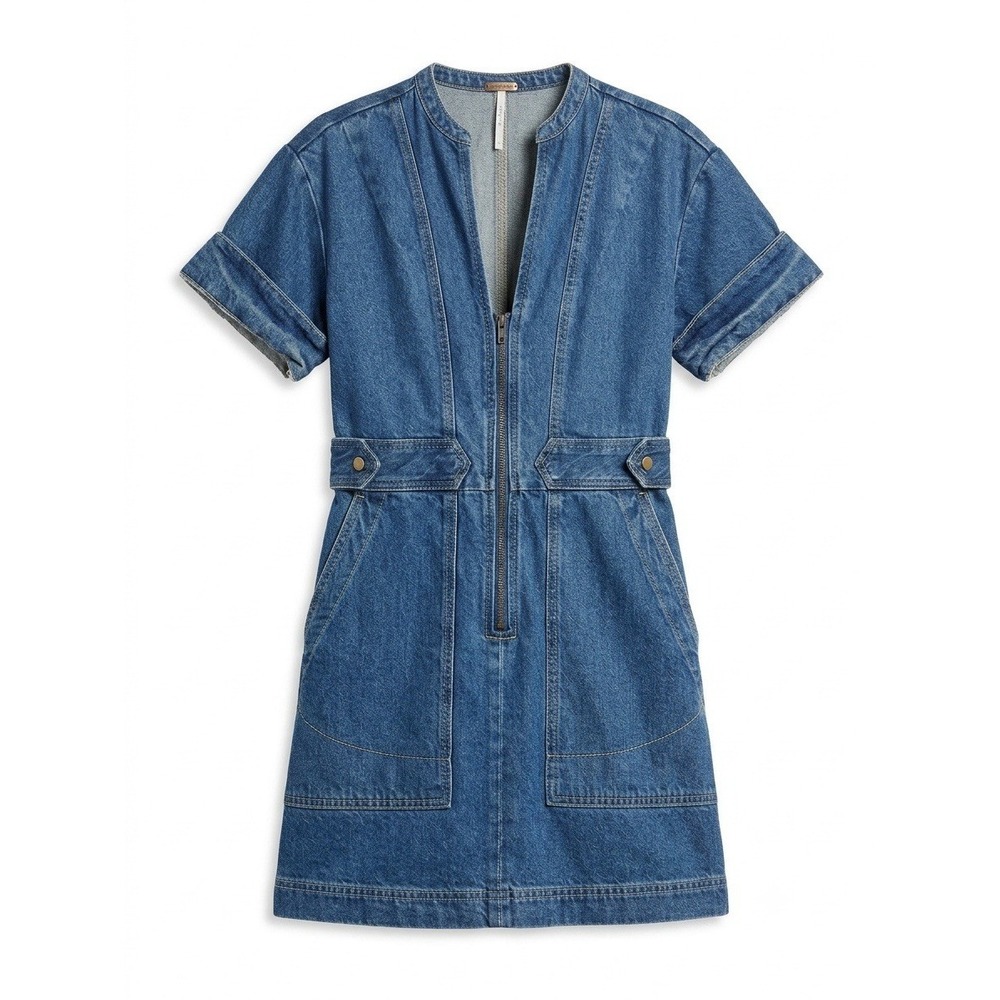 Free People Denim Dress XS Preppy Western Boho Festival Country
